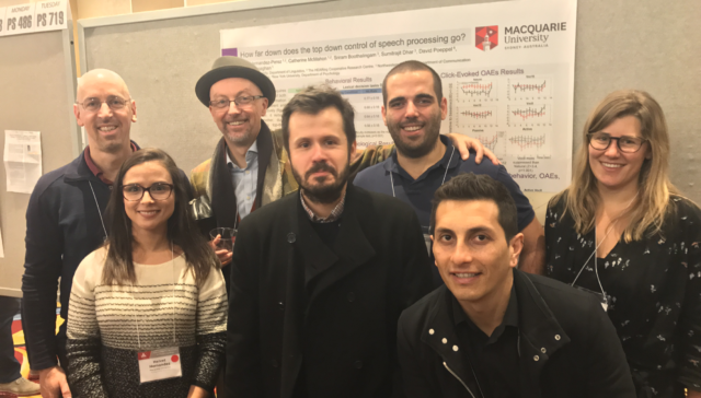 From left to right Andrew Brughera, Prof. David McAlpine, Mathieu Recugnat, Dr. Lindsey Van Yper, Heivet Hernández-Perez, Dr. Jason Mikiel-Hunter, and Dr. Jaime Undurraga