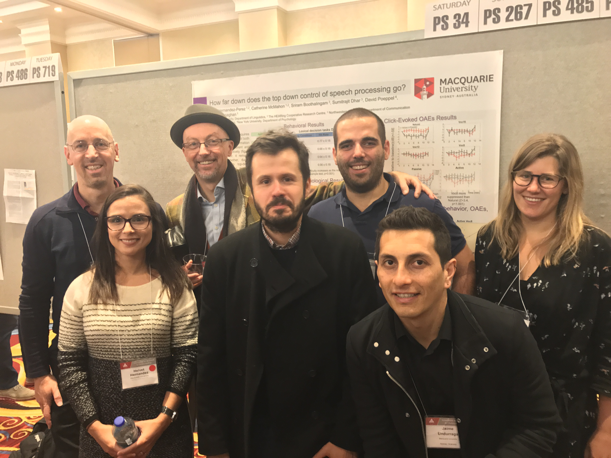 From left to right Andrew Brughera, Prof. David McAlpine, Mathieu Recugnat, Dr. Lindsey Van Yper, Heivet Hernández-Perez, Dr. Jason Mikiel-Hunter, and Dr. Jaime Undurraga