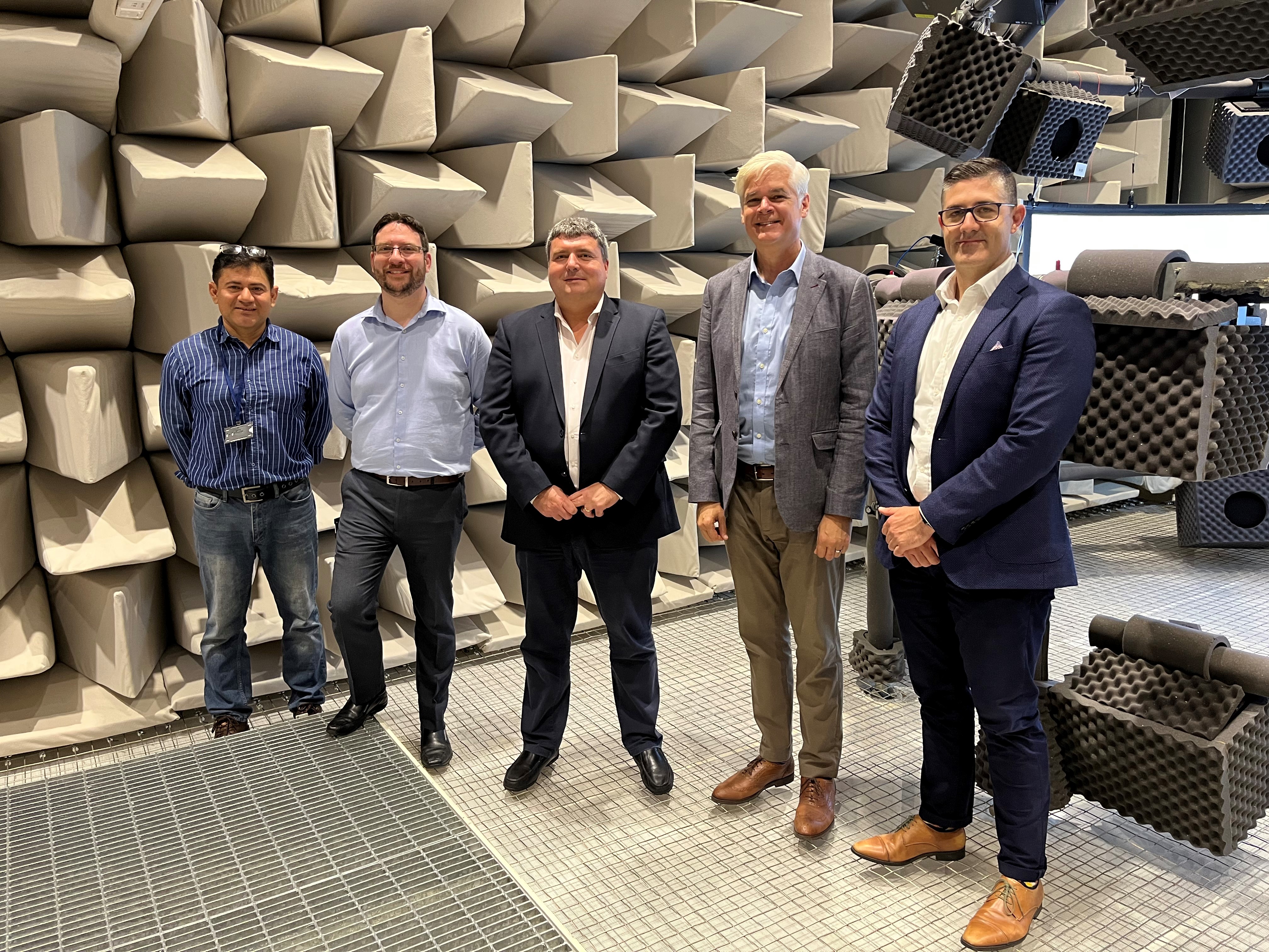 Pictured from L to R is: Jorge Mejia (Head of Signal Processing, NAL), Padraig Kitterick (Head of Audiological Science, NAL), Oliver Chupin (APAC President, WS Audiology), Brent Edwards (Director of NAL) and James Benston (Managing Director, WS Audiology)