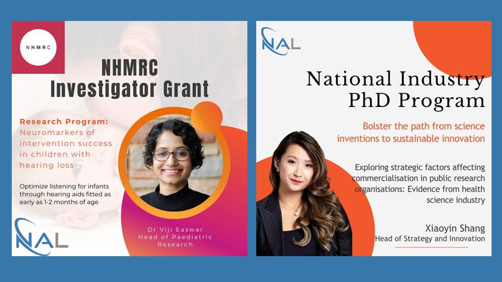 Viji Easwar, Head of Paediatric Hearing Loss, and Xiaoyin Shang, Head of Strategy and Innovation